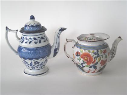 Appraisal: Two Staffordshire teapots th century One of tapering bulbous form