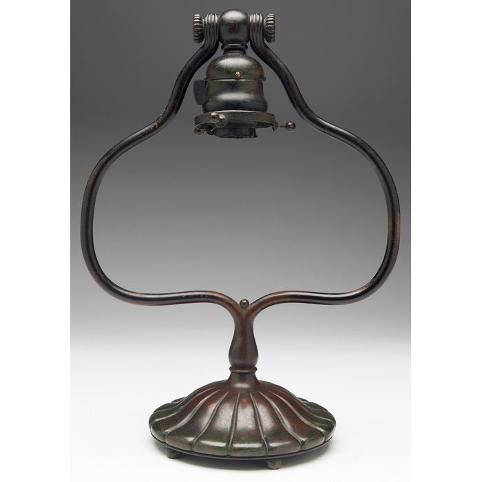 Appraisal: Tiffany Studios lamp base harp form with five ball feet