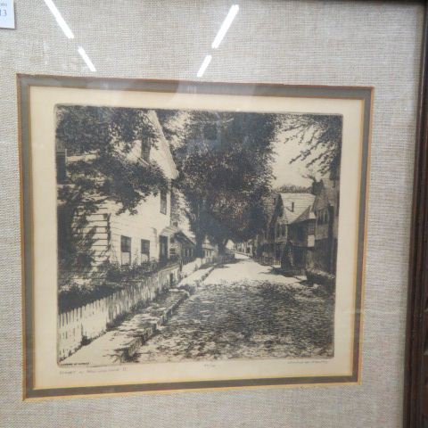 Appraisal: Leonard H Mersky etching Street in Provincetown II of image