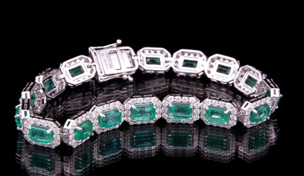 Appraisal: kt White Gold Emerald and Diamond Bracelet prong set rectangular