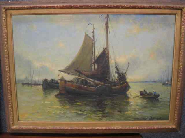 Appraisal: Charles Lambert Oil on Canvas harbor scene '' x ''