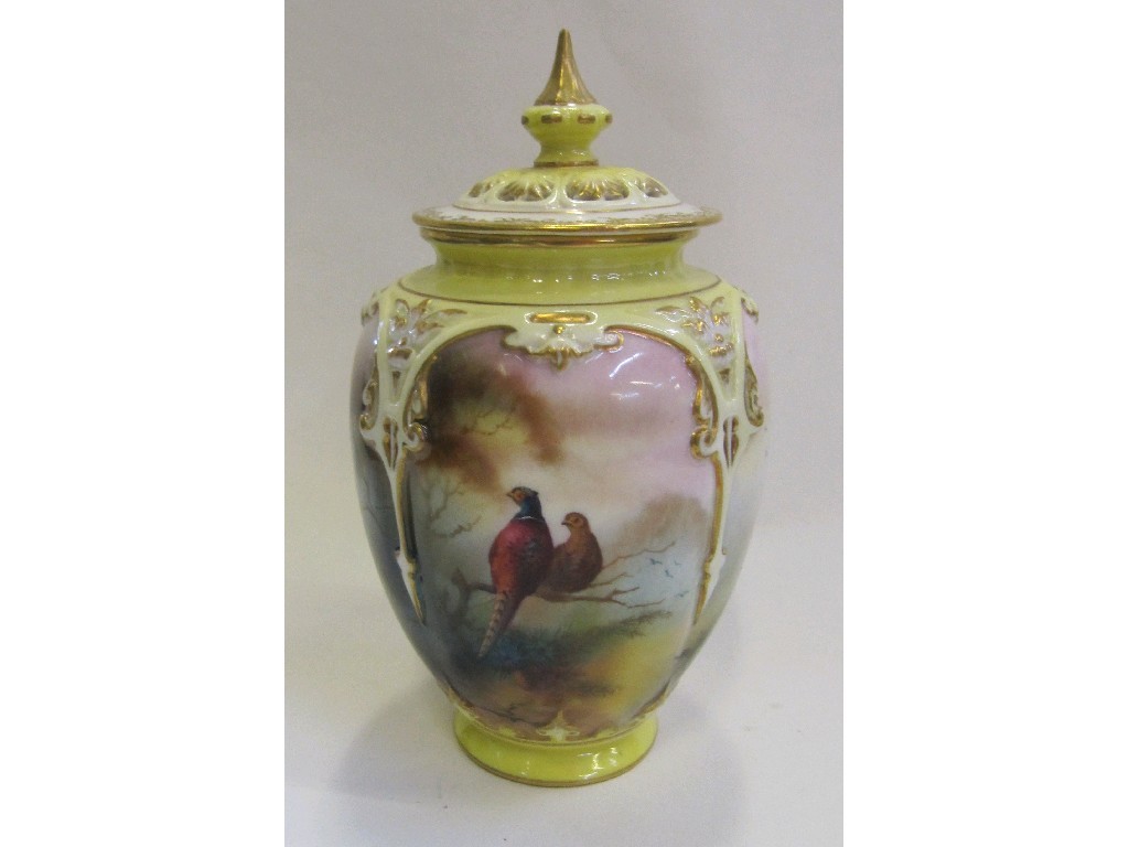 Appraisal: Royal Worcester jar and cover hand painted with a pair