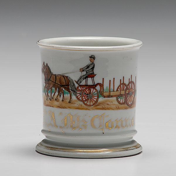 Appraisal: TEAMSTER WITH STAKE BED WAGON OCCUPATIONAL SHAVING MUG porcelain with