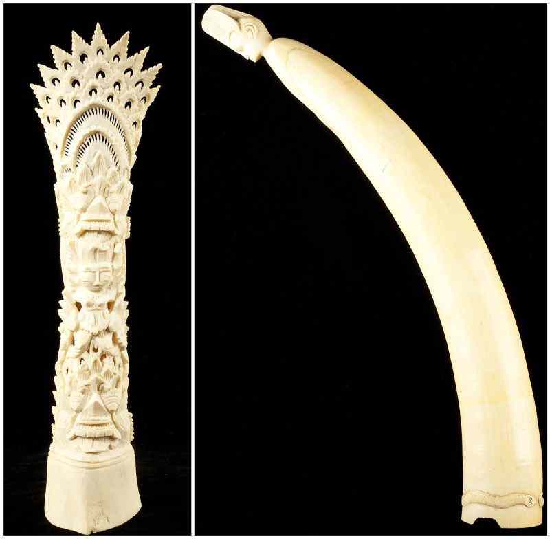 Appraisal: African Carved Ivory Tusk and Bone Effigythe tusk with smooth