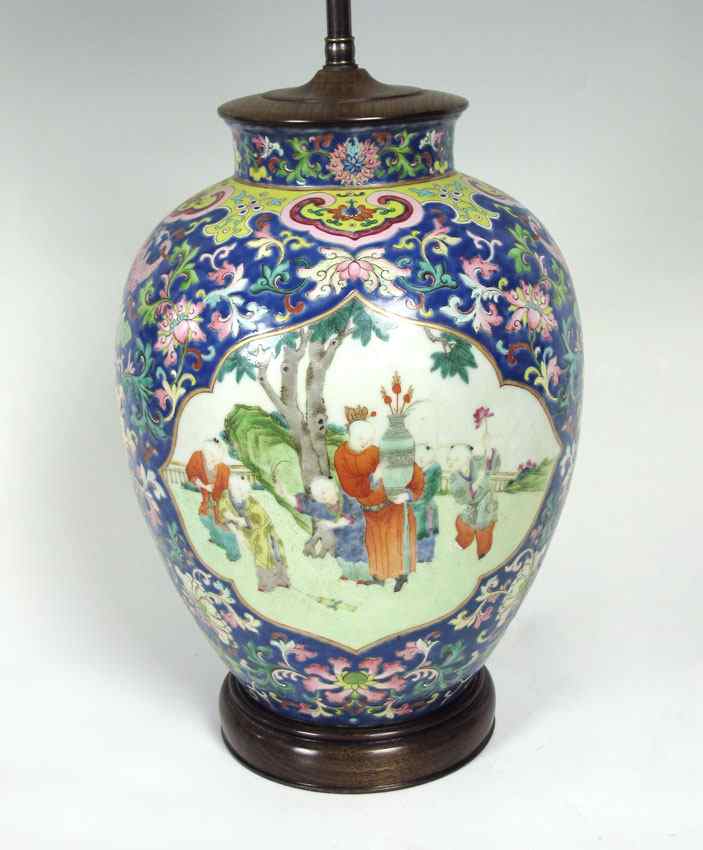 Appraisal: CHINESE POLYCHROME PORCELAIN TABLE LAMP '' tall overall