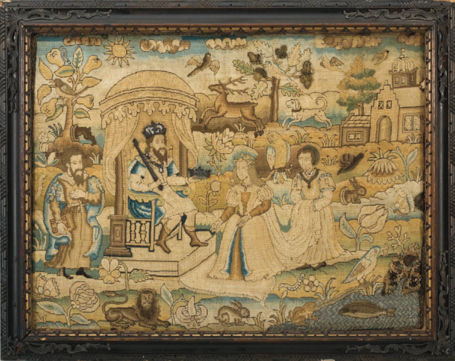 Appraisal: ENGLISH NEEDLEWORK PICTURE DEPICTING THE OLD TESTAMENT STORY OF ESTHER