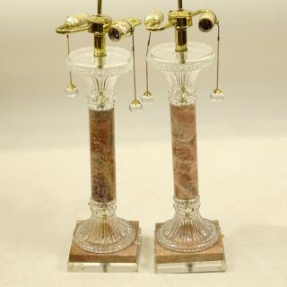 Appraisal: Pair of Vintage Marble Glass and Lucite Table Lamps Unsigned