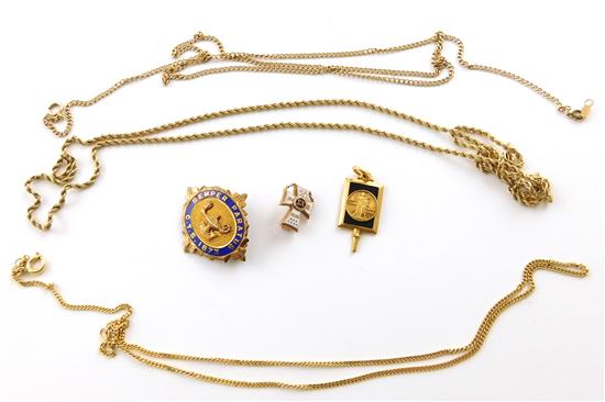 Appraisal: JEWELRY Six th th C - K chains and pins