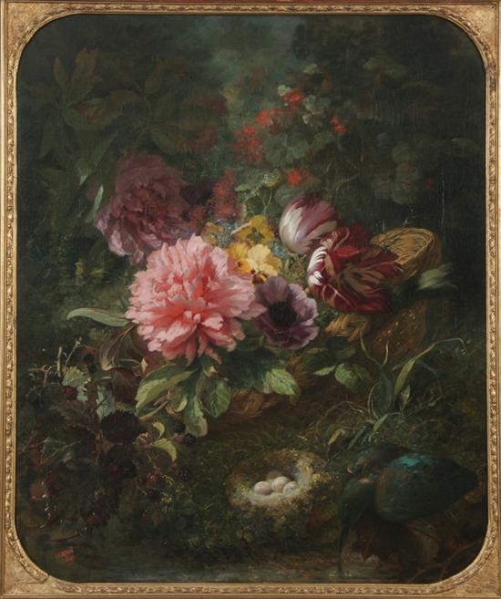 Appraisal: SUZANNE-ESTELLE BERANGER APOIL French b STILL LIFE WITH FLOWERS BIRD