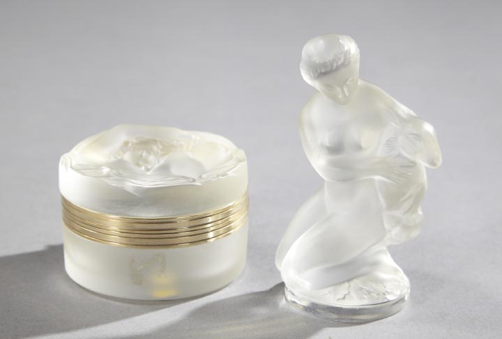 Appraisal: Two-Piece Collection of Lalique Crystal comprised of a gilt-brass-mounted Reclining