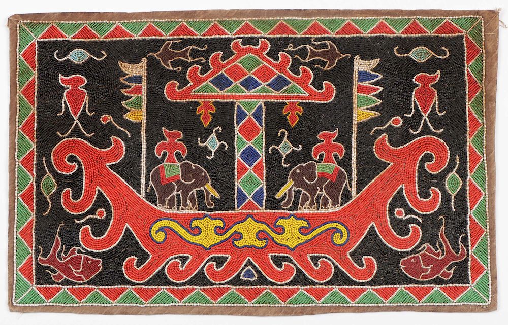 Appraisal: Beaded Ceremonial Tampan Lampung Sumatra Beaded ceremonial offering mat tampan