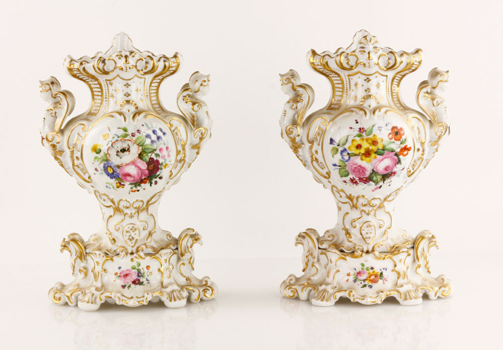 Appraisal: - Pr Dresden Porcelain Vases Pair of Dresden gilt porcelain