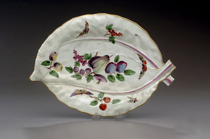 Appraisal: WORCESTER PORCELAIN LARGE LEAF-SHAPED DISH CIRCA Decorated in the atelier