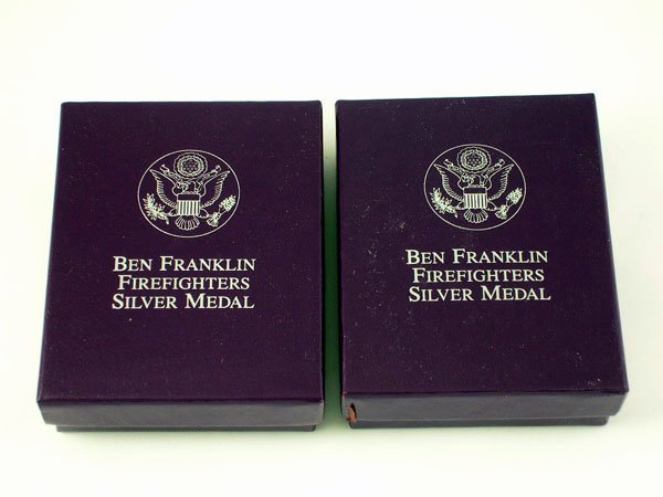 Appraisal: Two Ben Franklin firefighters one ounce proof silver coins in