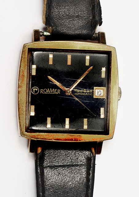 Appraisal: Roamer gentleman's wrist watchwith square cut dial and blue enamel