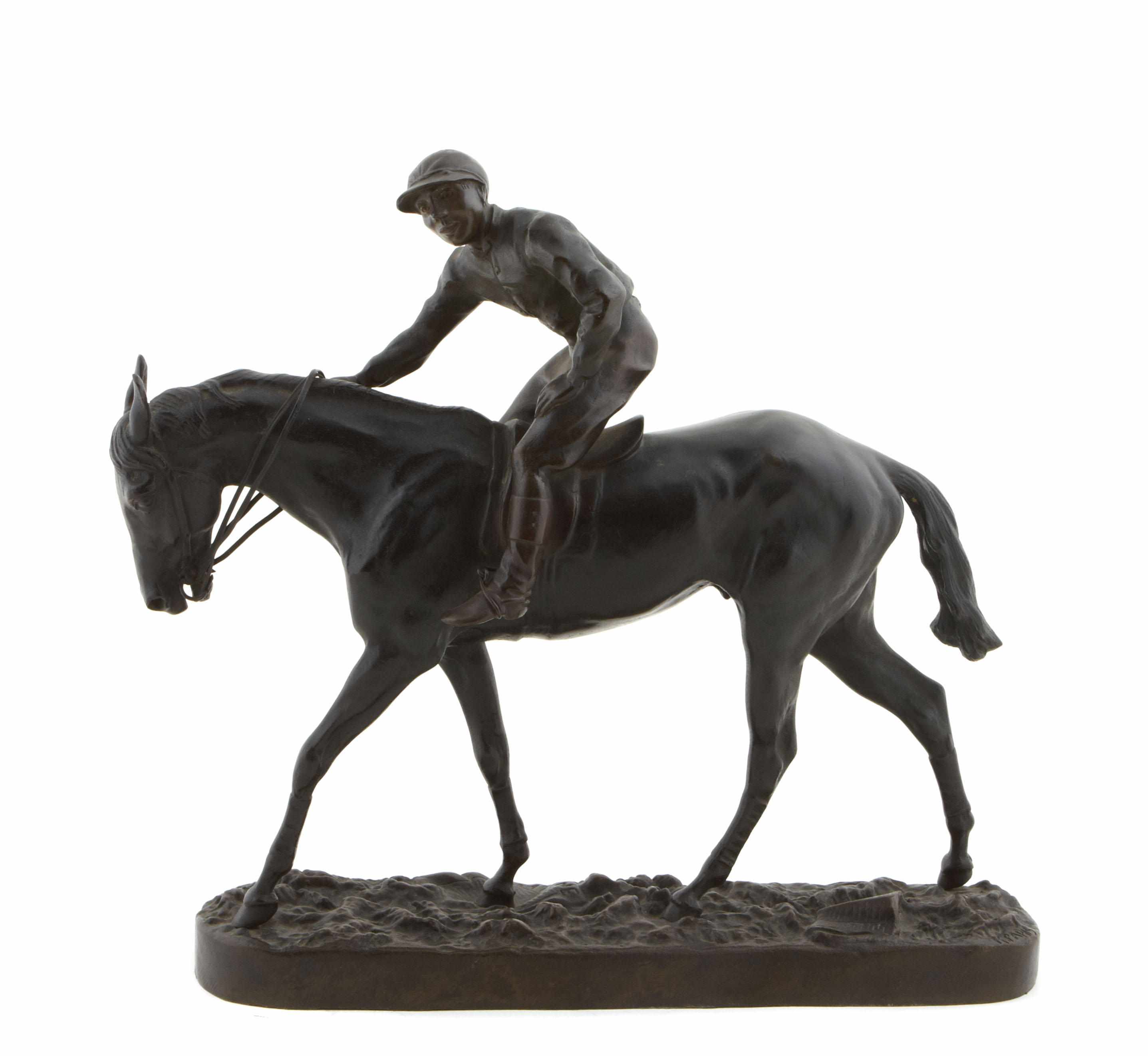 Appraisal: A French patinated bronze equestrian group La Veine cast after