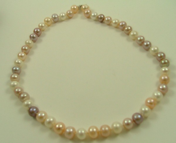 Appraisal: MULTI-COLOR PEARL NECKLACE Mixed pink peach white and violet off