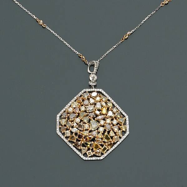 Appraisal: A colored diamond and diamond pendant and chain estimated total