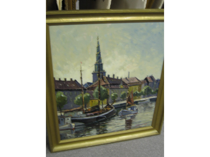 Appraisal: EINAR GROSS DANISH - Coastal city oil on canvas signed