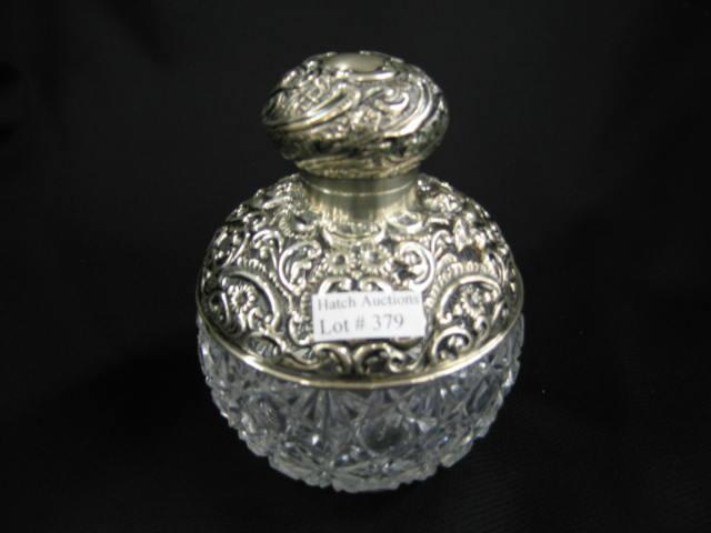 Appraisal: English Sterling Silver Cut Glass Perfume Bottle Victorian elaborate diameter