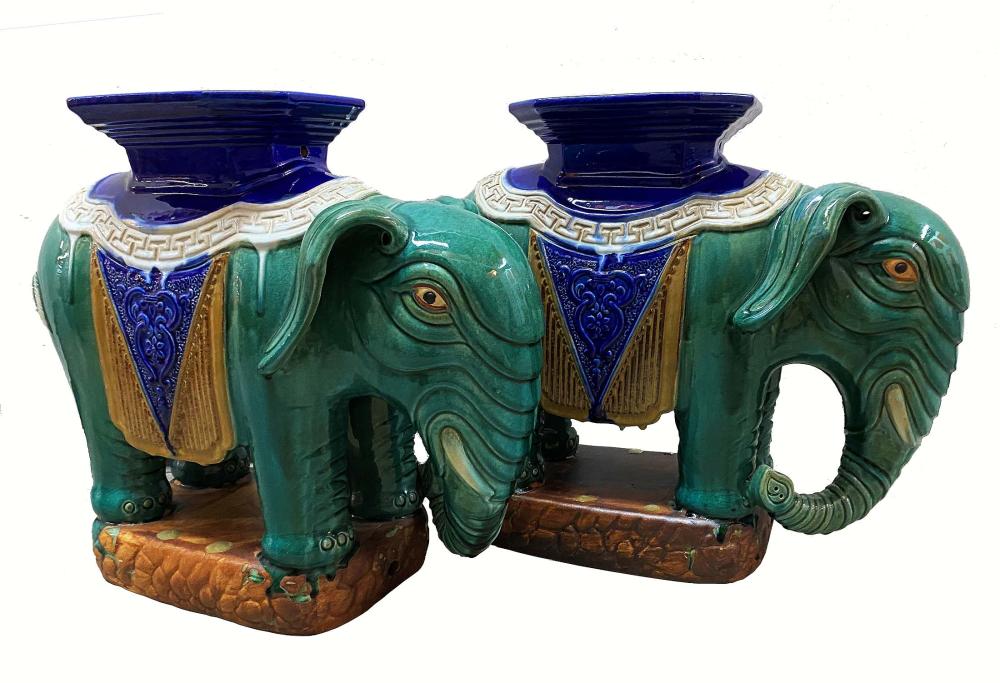 Appraisal: PAIR OF CHINESE STYLE CERAMIC ELEPHANT-FORM STOOLSModern Each decorated in