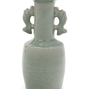 Appraisal: A Chinese Celadon Glazed Porcelain Double Handled Vase the slightly