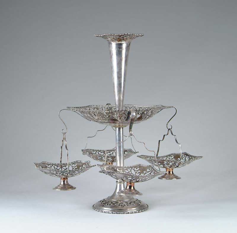 Appraisal: SCOTTISH SILVER-PLATED EPERGNE Very pretty silver plated epergne has openwork