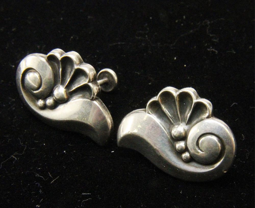 Appraisal: Georg Jensen Foliate Earrings A pair of vintage sterling silver