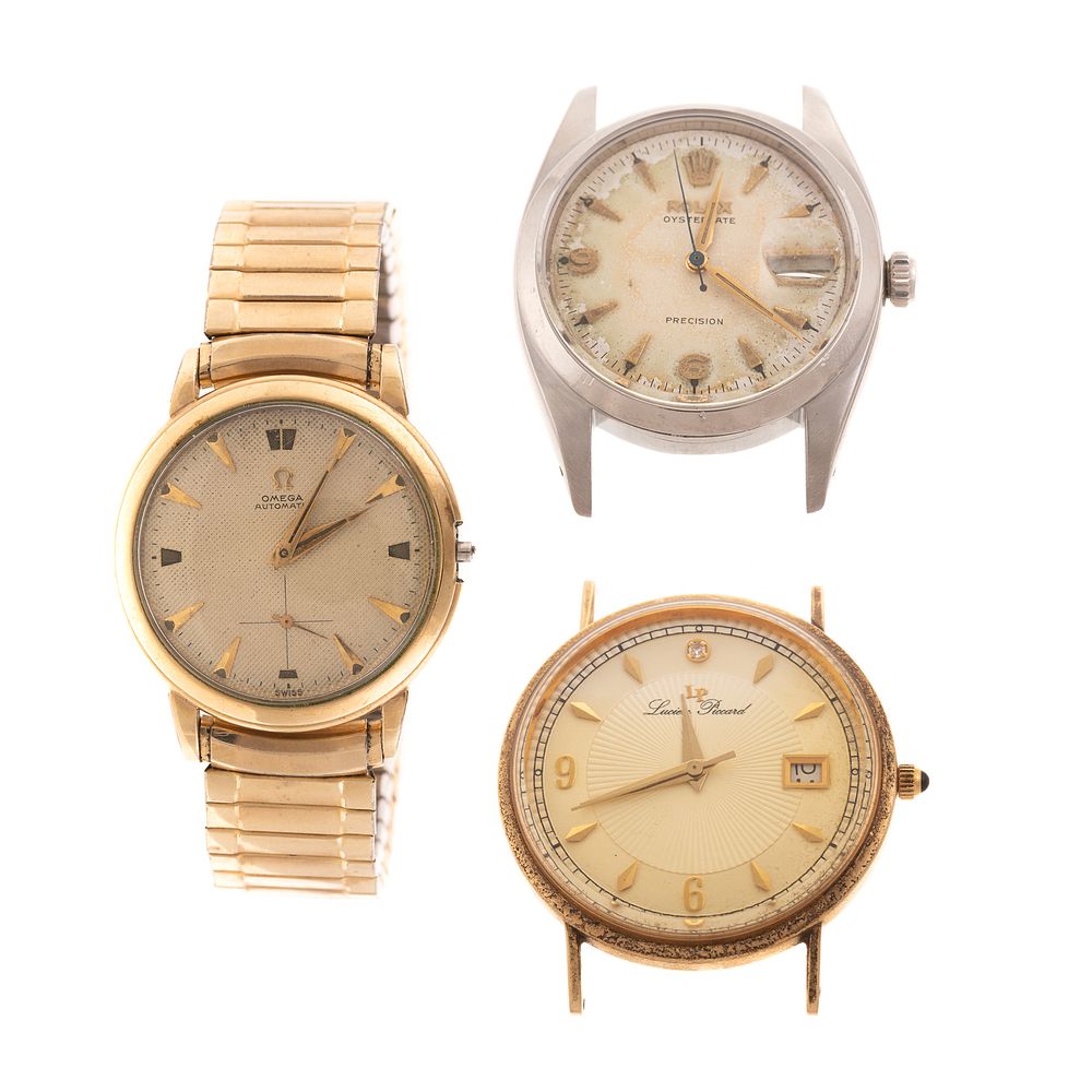 Appraisal: A Trio of Omega Rolex Lucien Piccard Watches K yellow