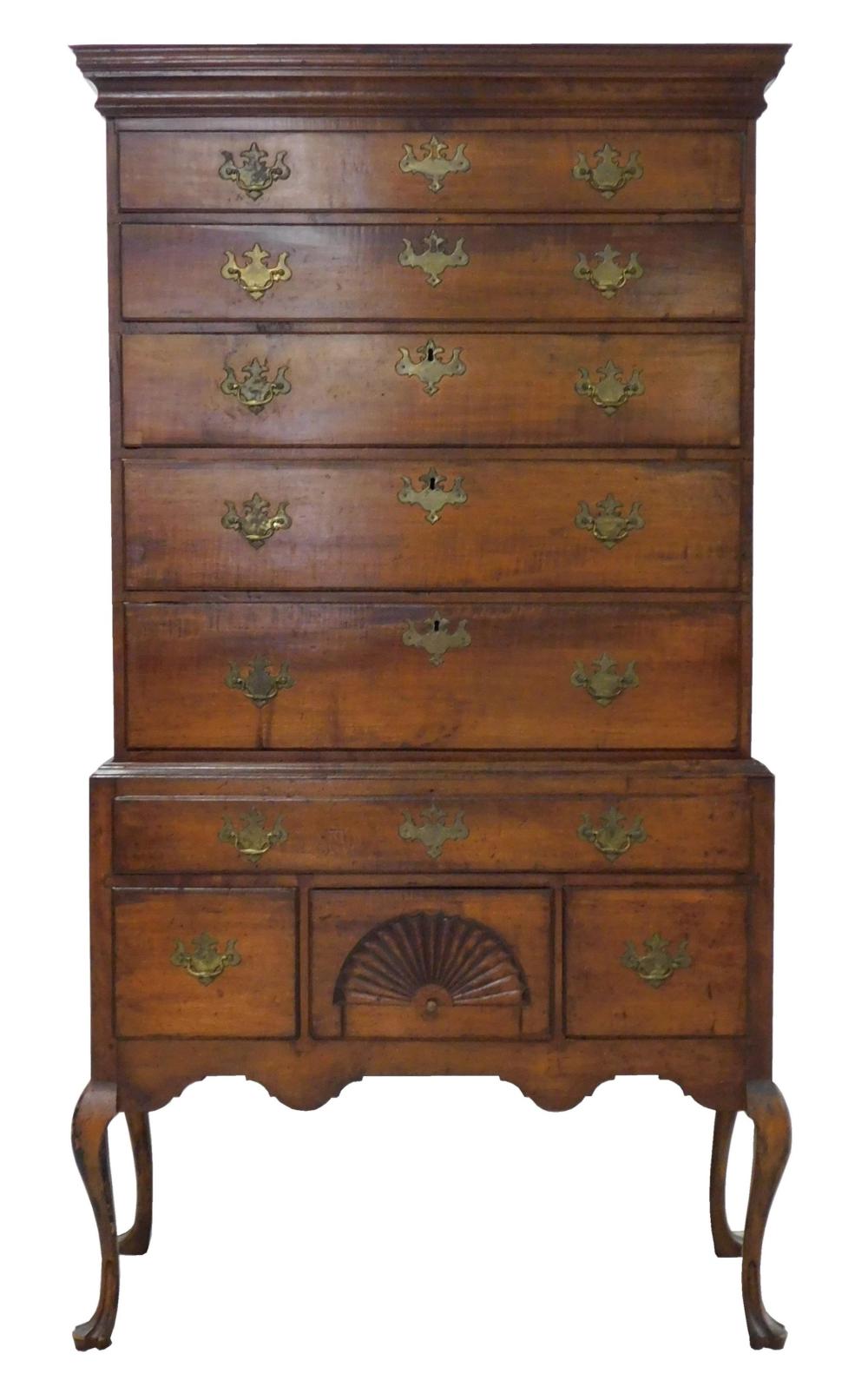 Appraisal: High chest of drawers highboy American Queen Anne form alterations