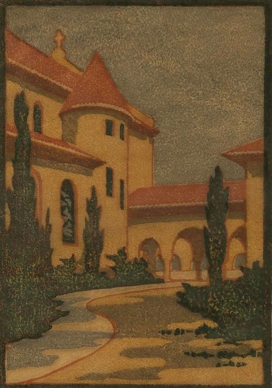 Appraisal: Elizabeth Norton Woodcut California Mission Framed Elizabeth Sawyer Norton California