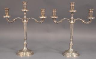 Appraisal: Pair of silver three light candelabras marked ht in wd