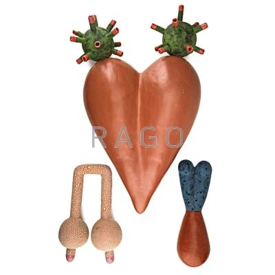 Appraisal: NINA BORGIA-ABERLE Five-piece erotic wall sculpture s Glazed and painted