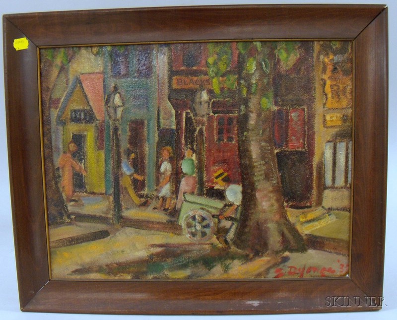 Appraisal: Framed Oil on Board City View Probably Commercial Street indistinctly