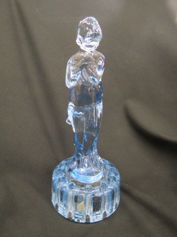 Appraisal: Cambridge Moonlight Blue Glass Draped Lady figural flower arranger excellent