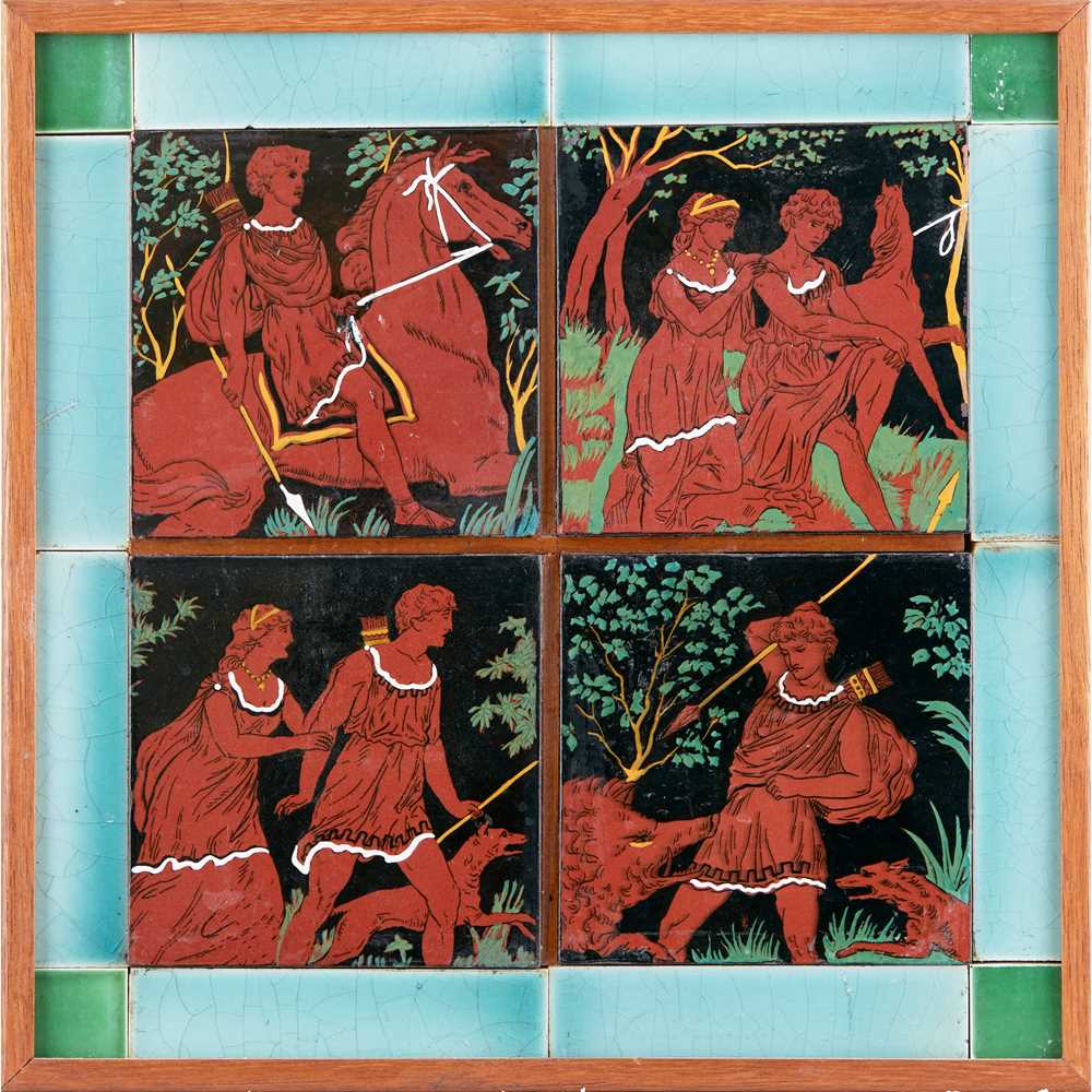 Appraisal: MINTON HOLLINS CO STOKE-ON-TRENT FOUR-TILE PANEL CIRCA glazed and printed