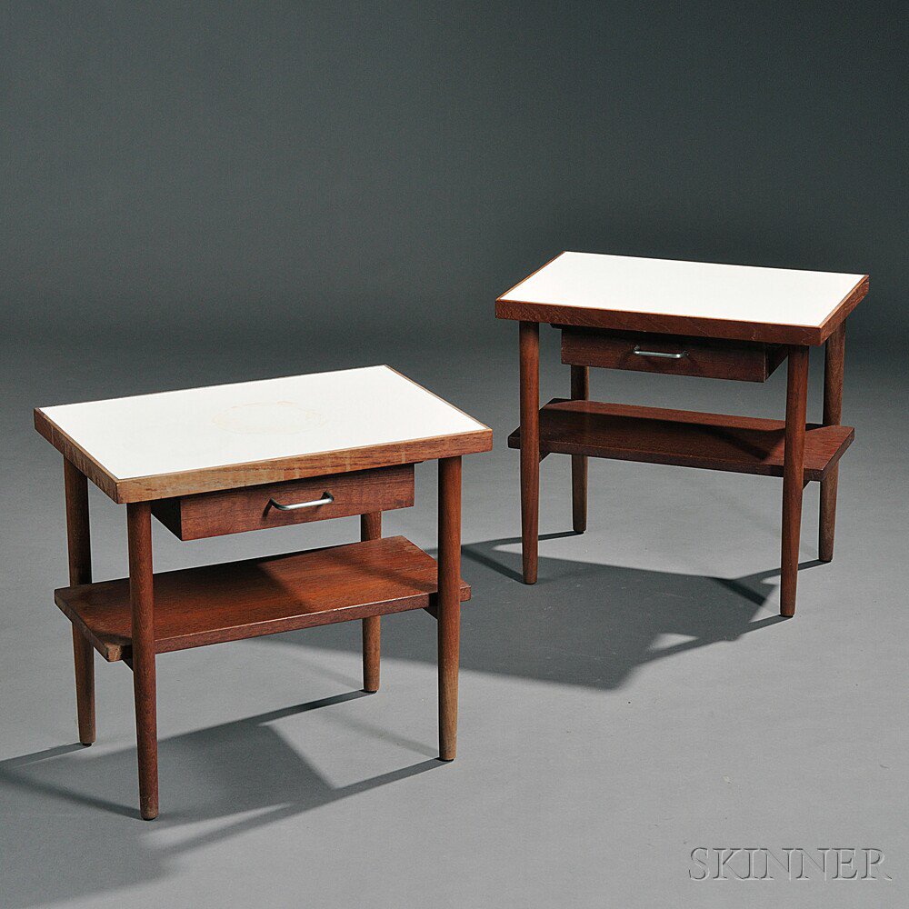 Appraisal: Pair of Ben Thompson Side Tables Teak white laminate c