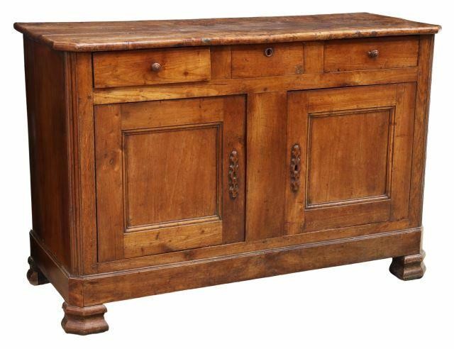 Appraisal: French Provincial fruitwood sideboard mid th c having three drawers