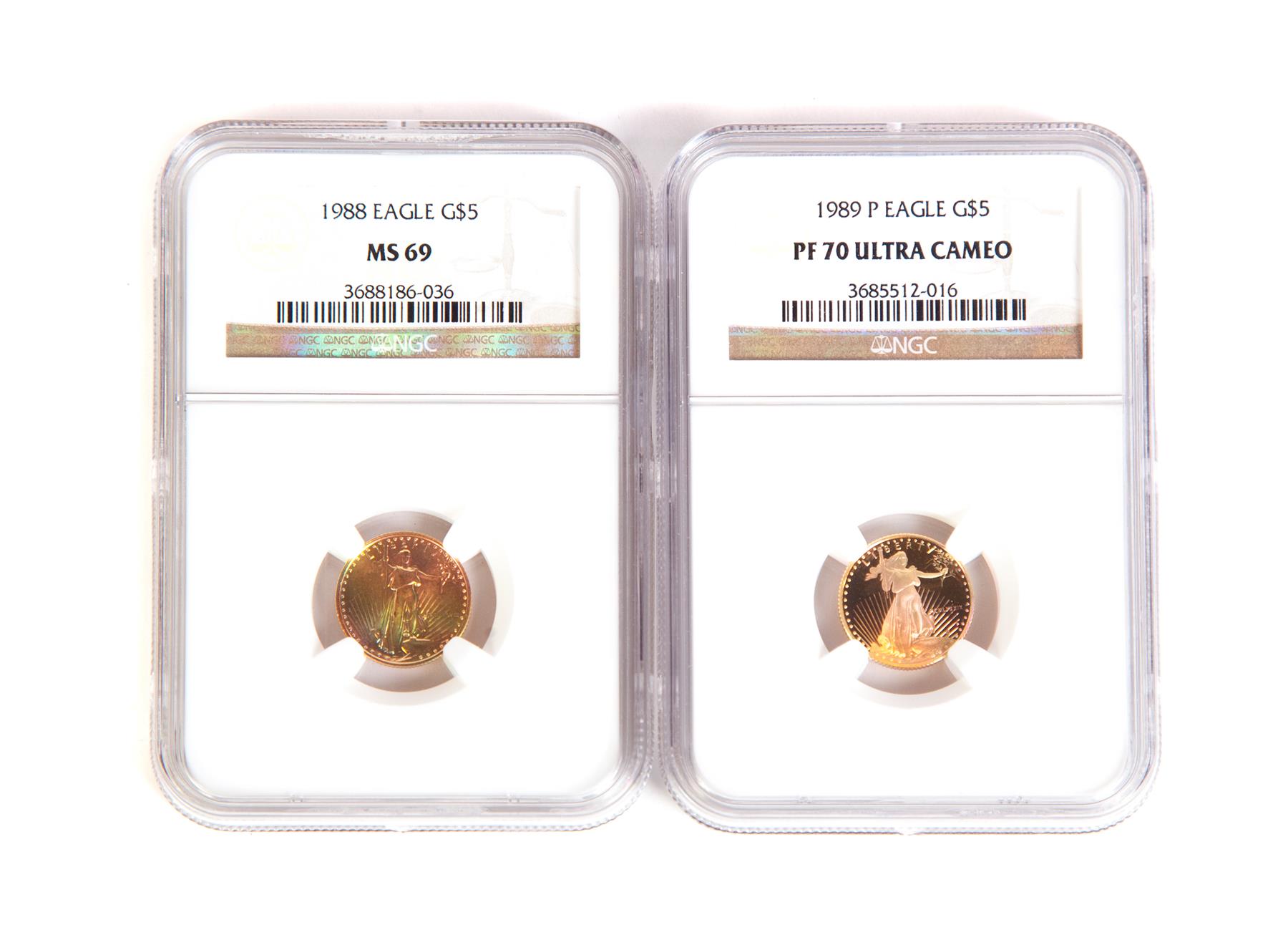 Appraisal: TWO GOLD AMERICAN EAGLES MS NGC - and P PF