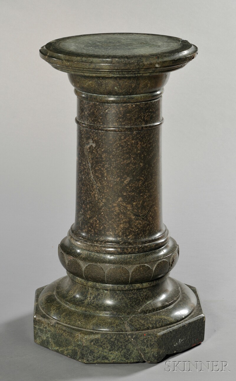 Appraisal: Verde Antique Marble Pedestal the circular top above austere standard