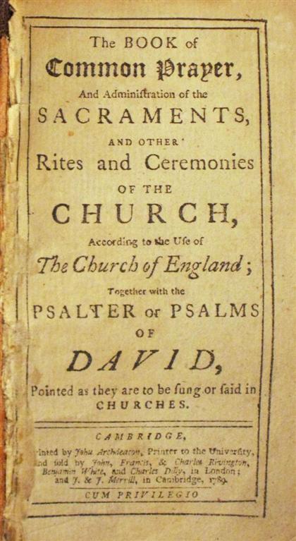 Appraisal: vol Washington George The Book of Common Prayer Sacraments Rites