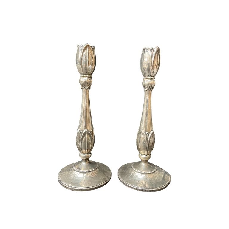 Appraisal: Pair of Fisher Sterling Weighted Candelabras Pair of Fisher Sterling