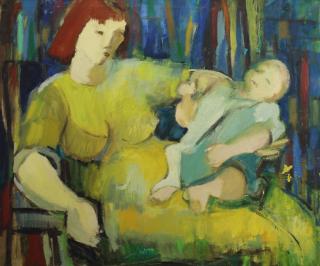 Appraisal: th C Mother Child Oil Canvas th C Mother Child