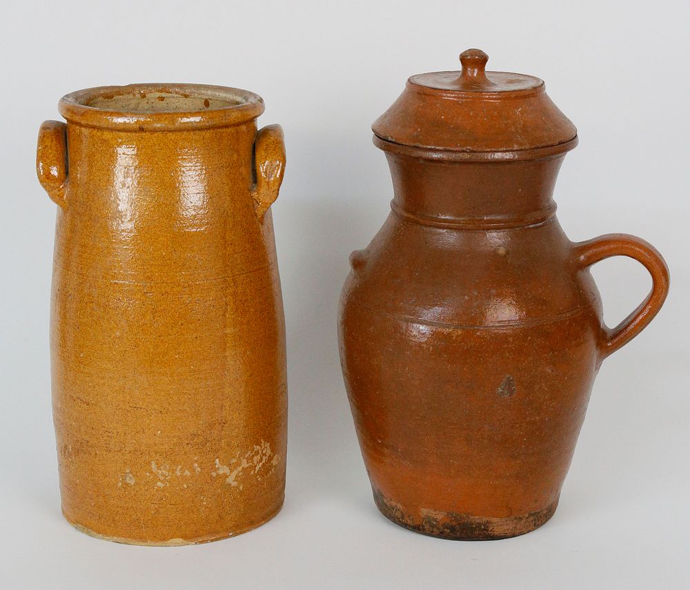 Appraisal: Antique Swedish Red and Orange Glaze Crock and Jug th