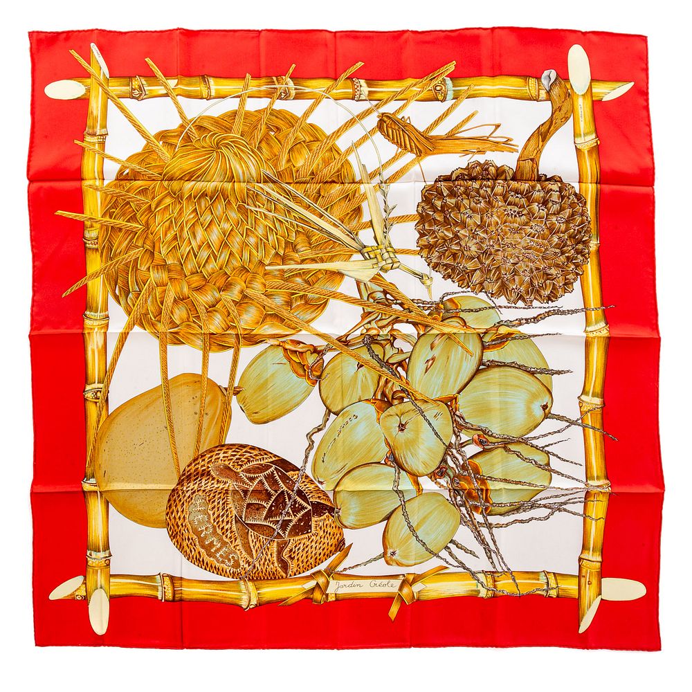 Appraisal: An Hermes Jardin Creole Scarf Red and multicolor Hermes cm