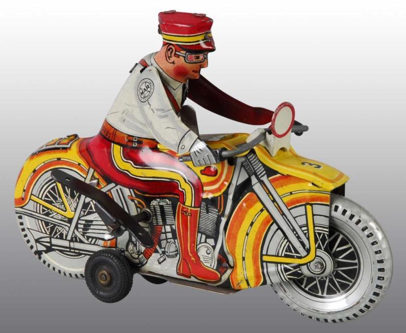 Appraisal: Tin Marx Policeman Motorcycle Wind-Up Toy Description American Working Marked