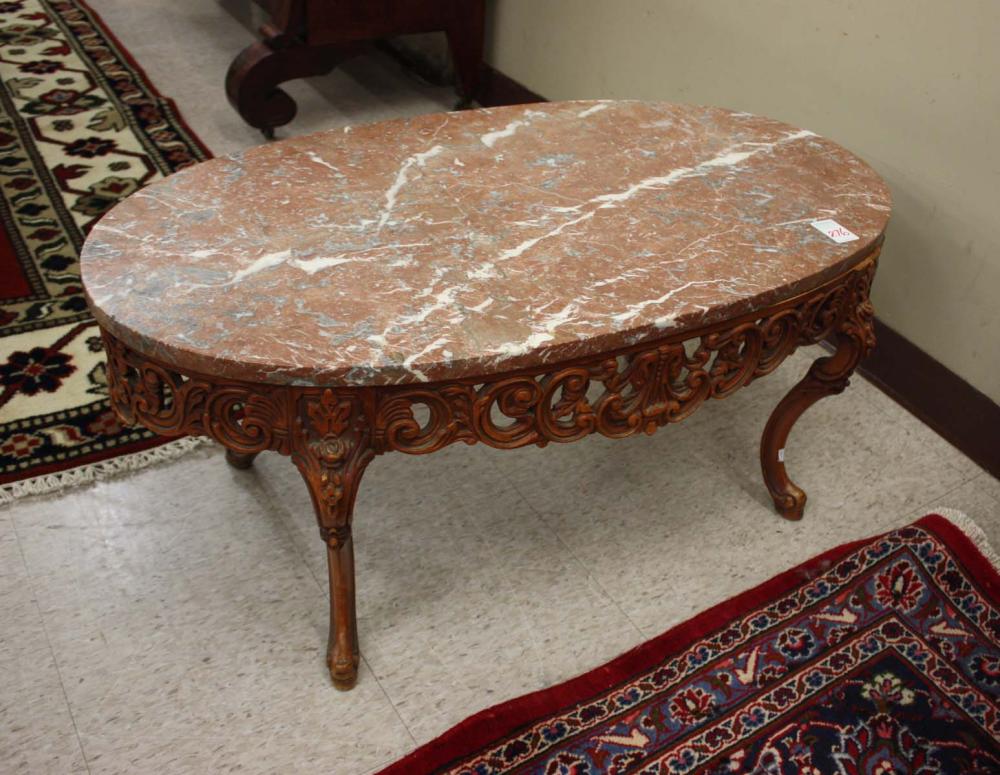 Appraisal: FRENCH STYLE MARBLE-TOP COFFEE TABLE American mid- th century having