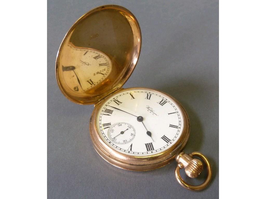 Appraisal: WALTHAM 'TRAVELLER' ct GOLD HUNTING CASED POCKET WATCH with keyless