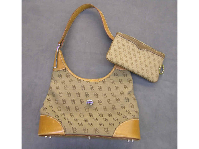 Appraisal: Dooney amp Bourke handbag monogrammed fabric with brown leather trim