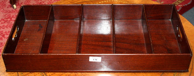 Appraisal: A GEORGE III MAHOGANY FIVE DIVISIONAL CUTLERY BOX with twin